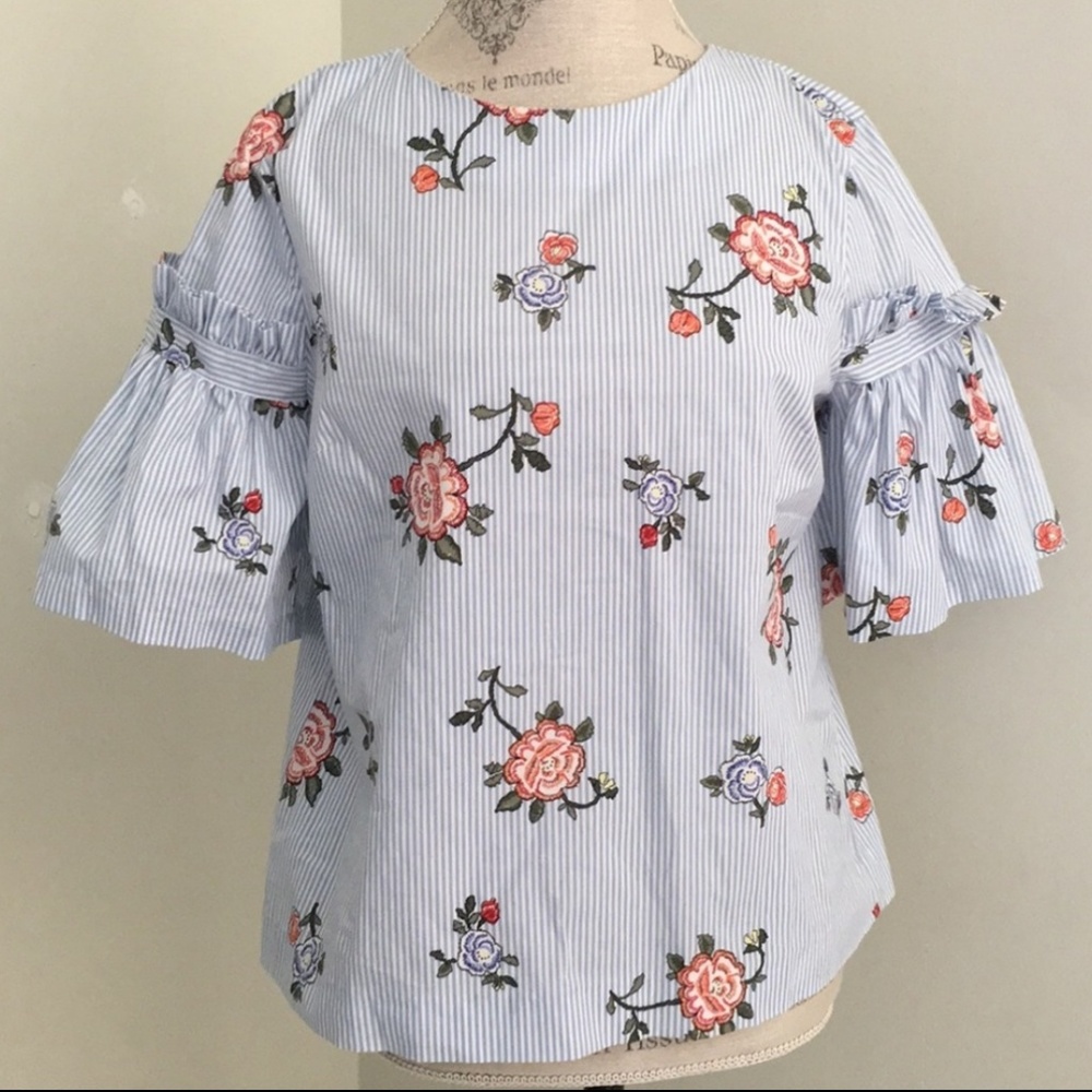 H&M pinstripe floral blouse 🌹
